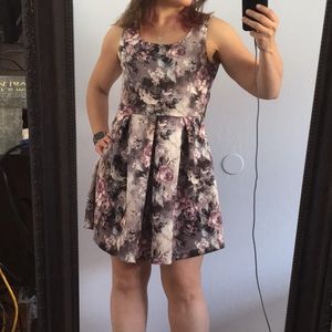 Pink and Gray Watercolor print floral dress